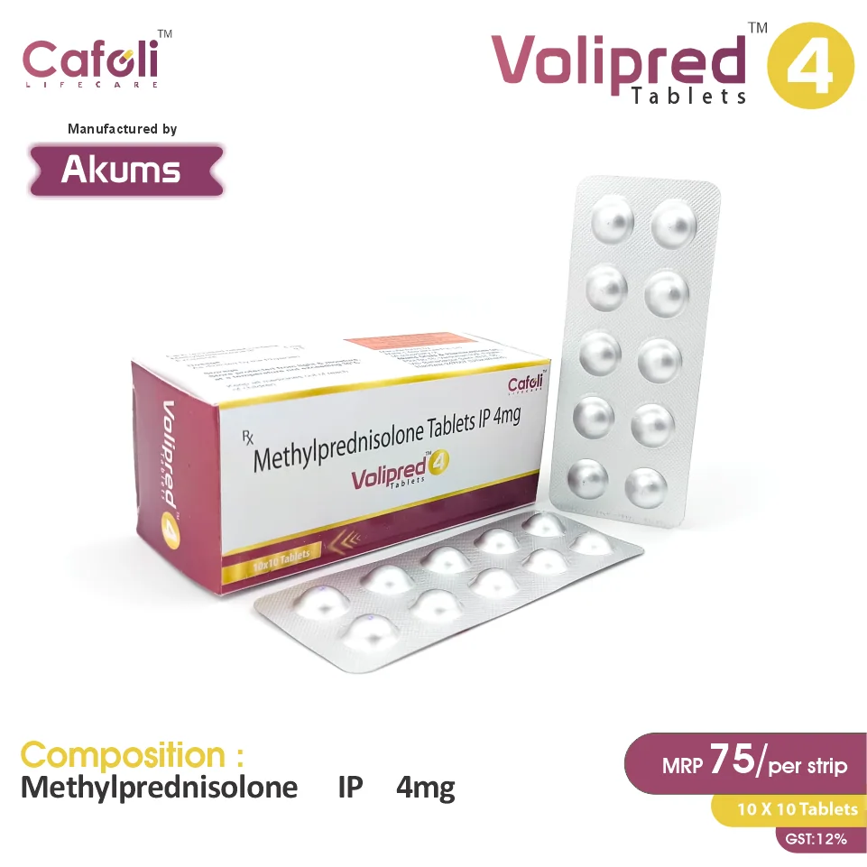 Methylprednisolone (4mg) Tablet at best price in PCD Pharma Franchise for Inflammation and Autoimmune Conditions.